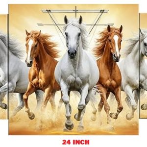 Seven Running Horses 3 Split Panels Paintings For Living Room Wall Decoration  | Stretched Canvas HD Print | Vastu Wall Art N. 417