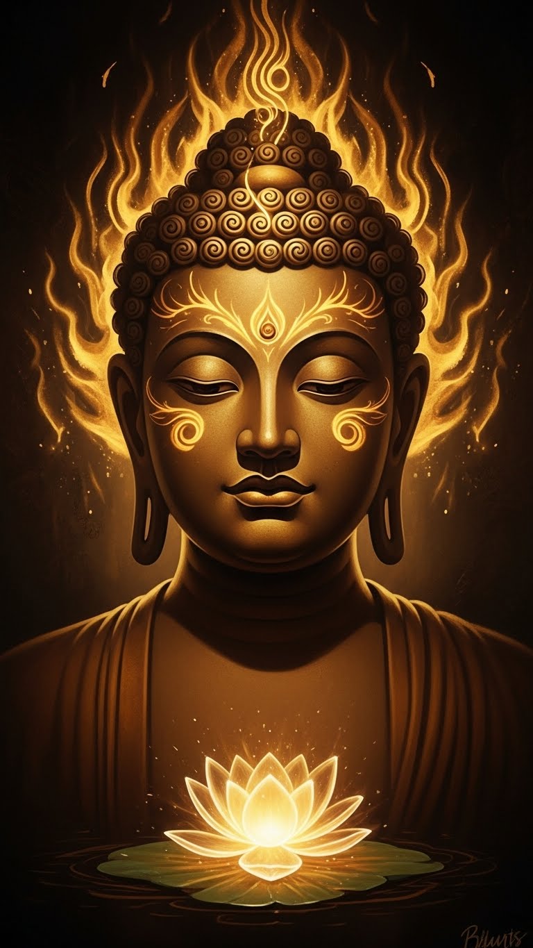 Flaming Buddha in Dhyan Mudra Wall Art for Home & Room Decor | Art No. 457 - Image 2