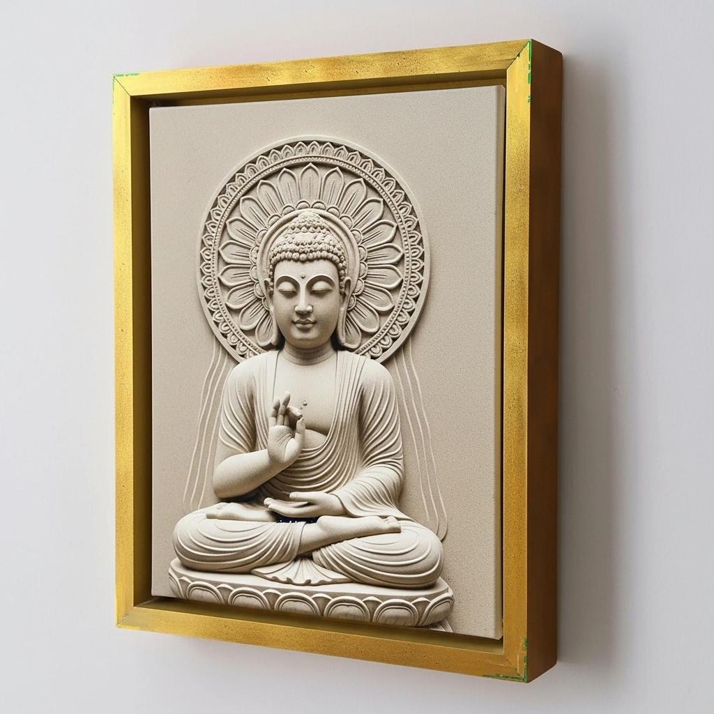 Serene Stone Buddha in Abhaya Mudra Wall Art for Home Decor | Art No. 402 - Image 3