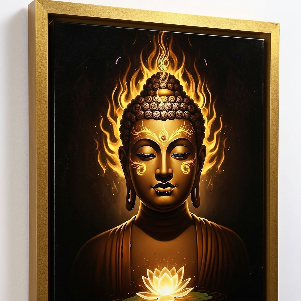 Flaming Buddha in Dhyan Mudra Wall Art for Home & Room Decor | Art No. 457 - Image 3