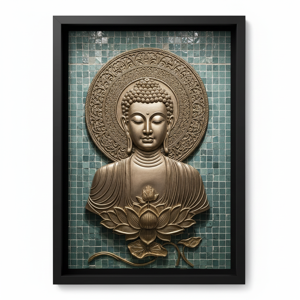 Golden Aura Buddha With Flower Wall Art for Home and Office Decor | Art No. 446 - Image 3