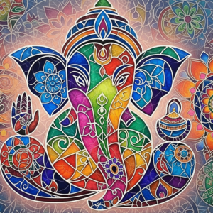Colorful Shri Ganesha Radiant Wall Art for Home & Office Decor | Art No. 546