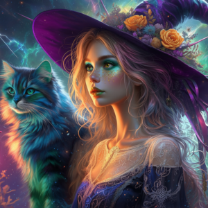 Enchanted Fantasy Witch & Cats Wall Art for Home Decor | Art No. 608
