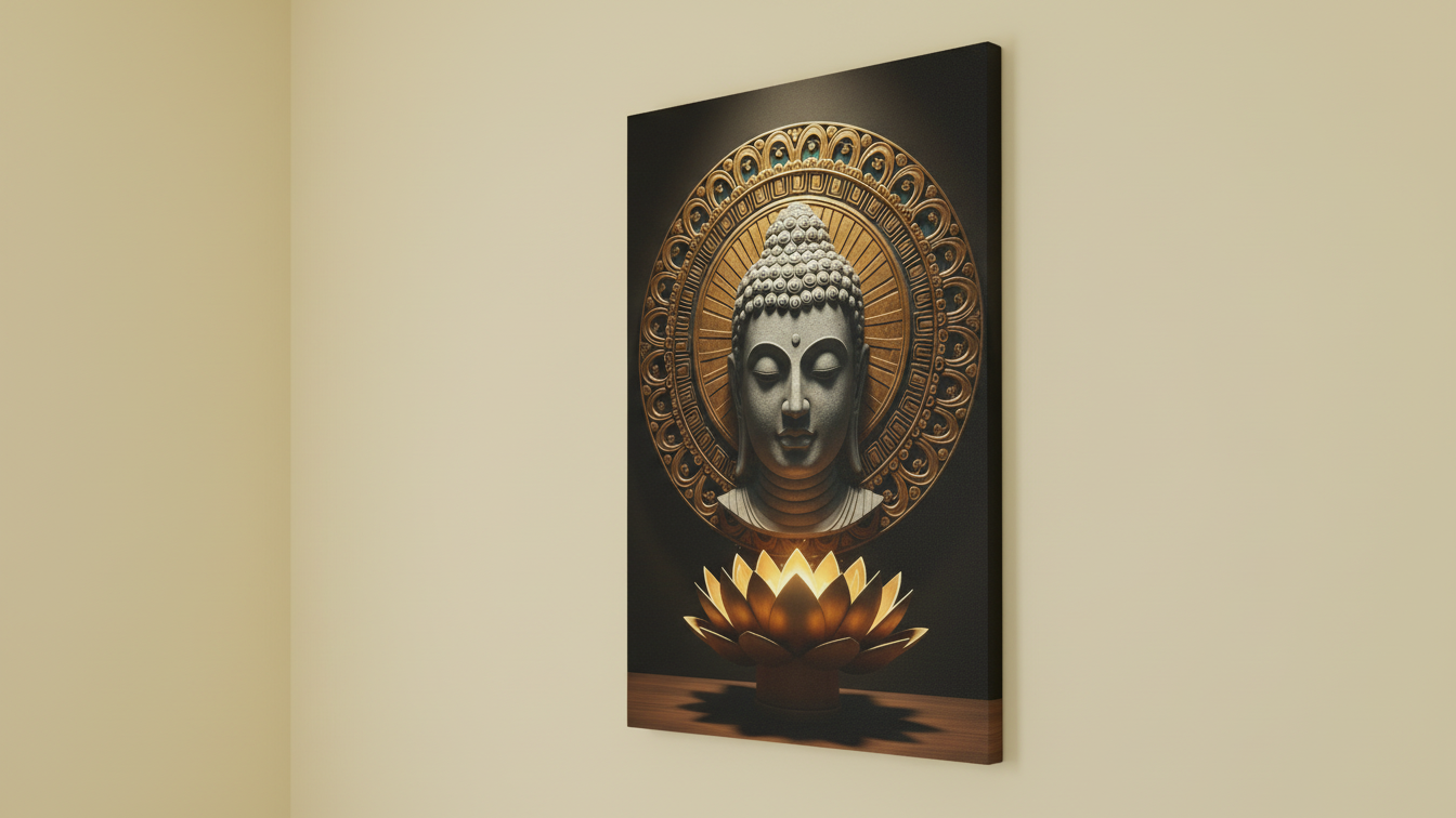 Golden Aura Buddha With Flower Wall Art for Home and Office Decor | Art No. 443 - Image 5