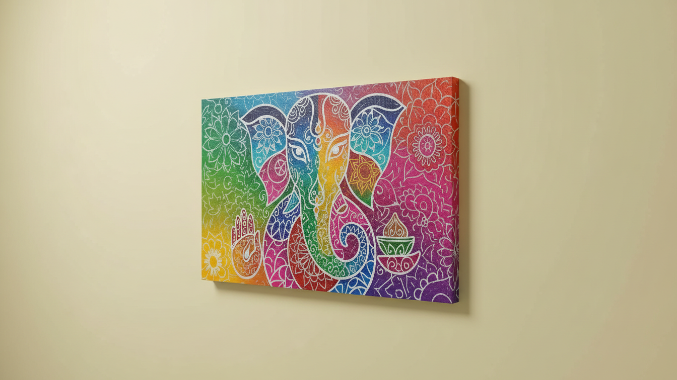Colorful Shri Ganesha Radiant Wall Art for Home & Office Decor | Art No. 560 - Image 3