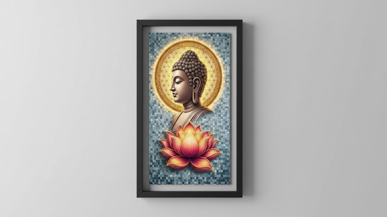 Golden Aura Buddha With Flower Wall Art for Home and Office Decor | Art No. 444 - Image 3
