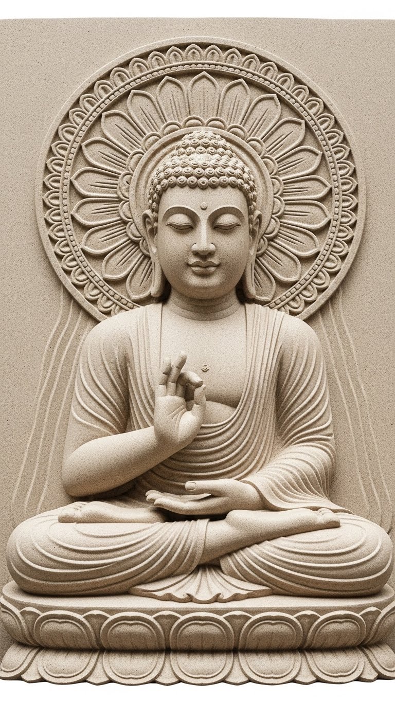 Serene Stone Buddha in Abhaya Mudra Wall Art for Home Decor | Art No. 402 - Image 2