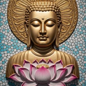 Golden Aura Buddha With Flower Wall Art for Home and Office Decor | Art No. 448