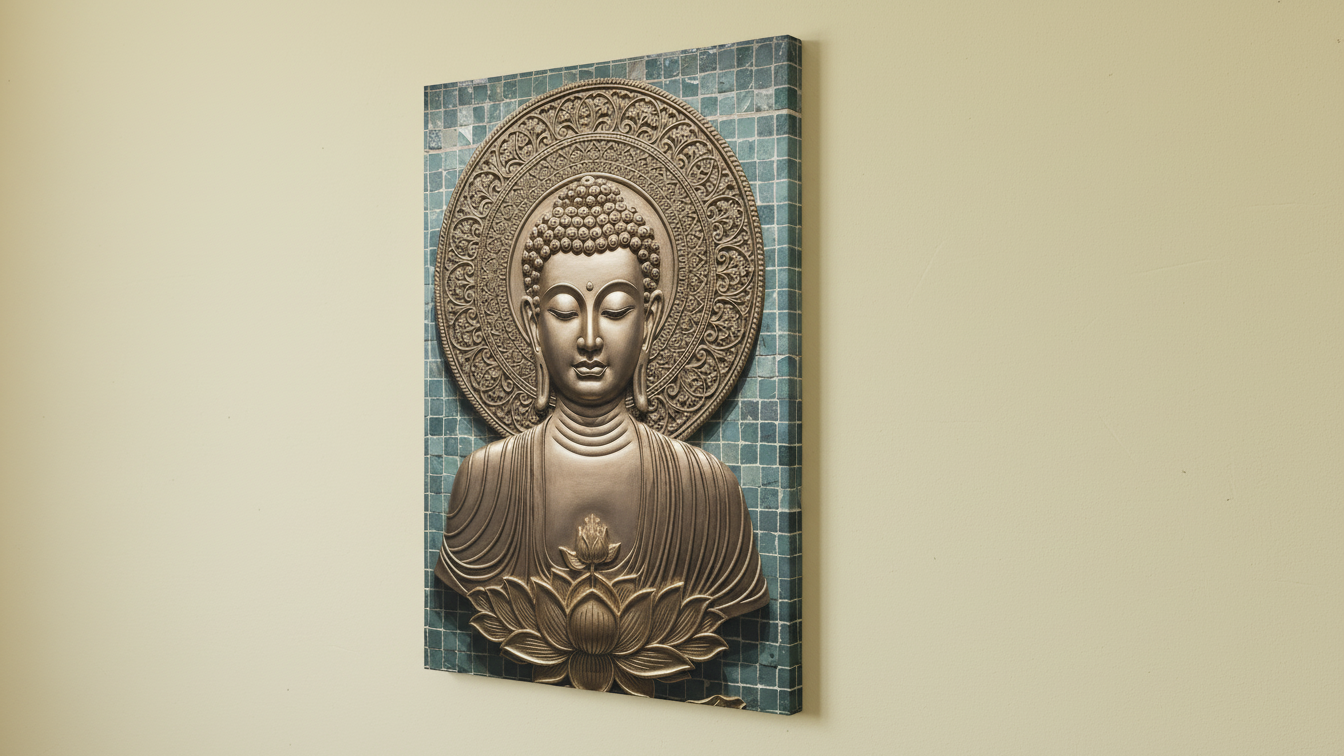 Golden Aura Buddha With Flower Wall Art for Home and Office Decor | Art No. 446 - Image 4