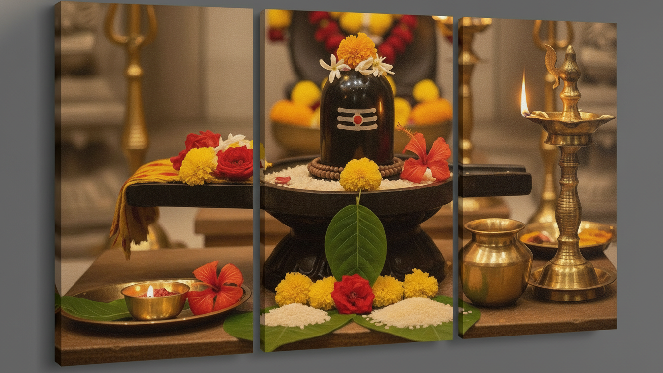 Sacred Shiva Lingam Art 3-Panel Canvas Wall Decor | Art No. 639 - Image 3