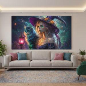 Enchanted Fantasy Witch & Cats Wall Art for Home Decor | Art No. 608