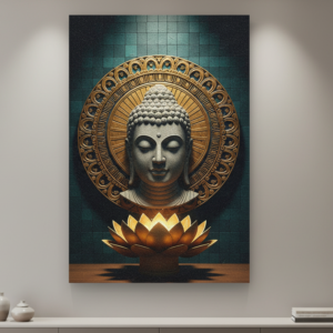 Golden Aura Buddha With Flower Wall Art for Home and Office Decor | Art No. 443