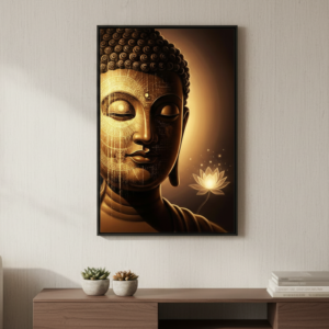 Golden Aura Buddha With Flower Wall Art for Home and Office Decor | Art No. 450