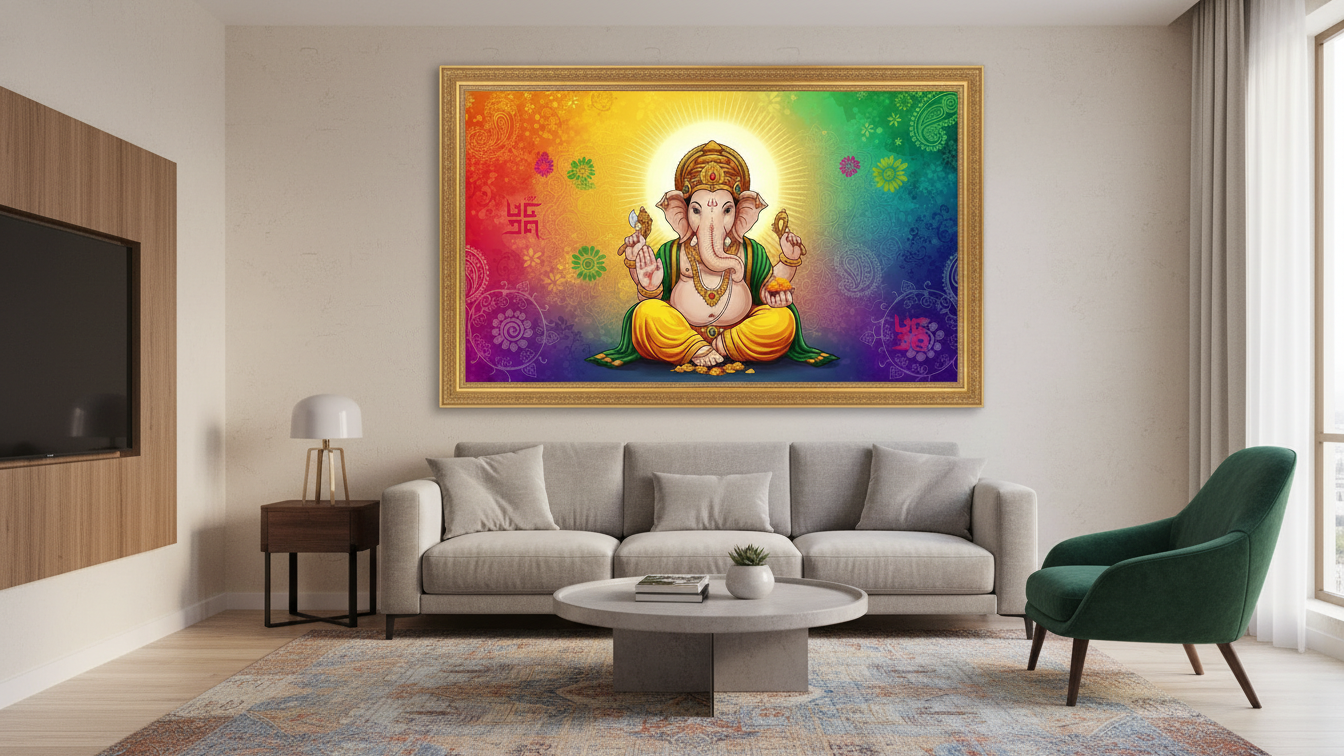 Colorful Shri Ganesha Radiant Wall Art for Home & Office Decor | Art No. 569 - Image 4