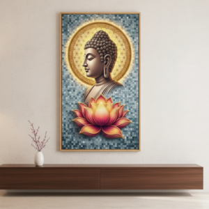 Golden Aura Buddha With Flower Wall Art for Home and Office Decor | Art No. 444
