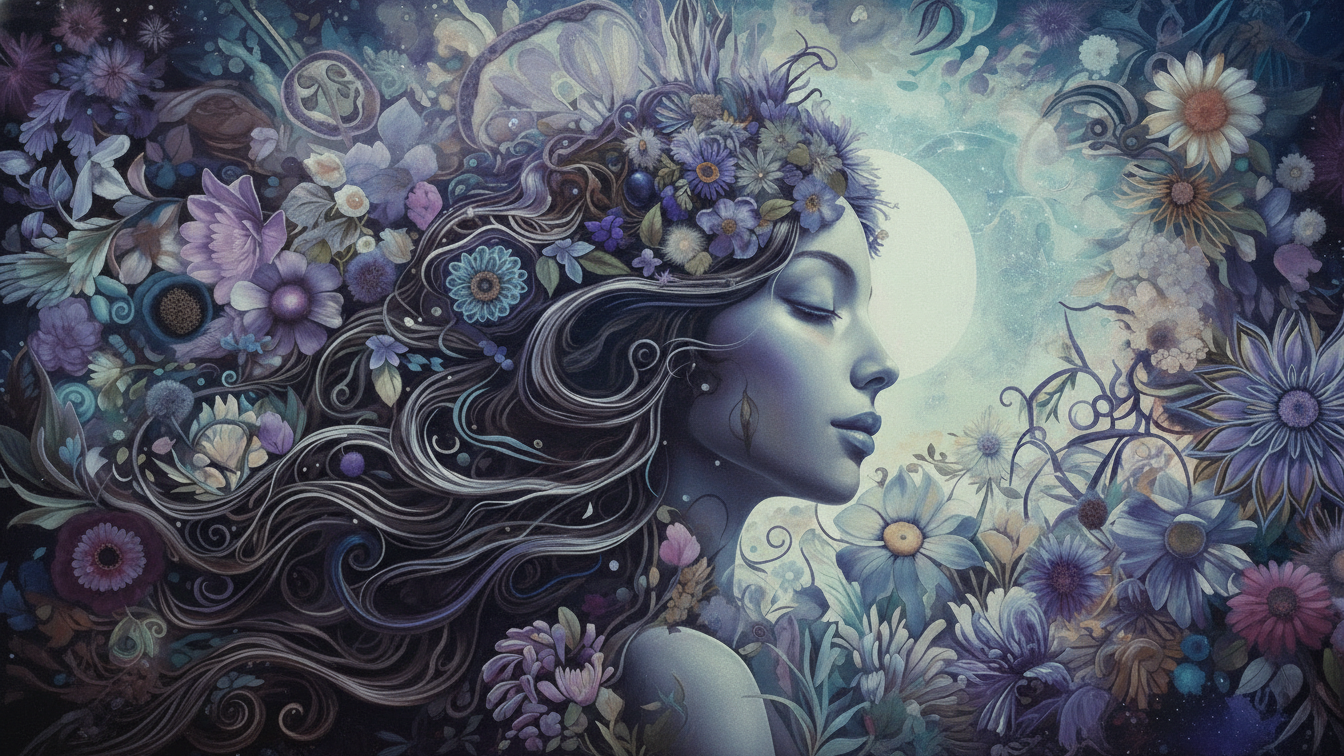 Enchanted Flower Hair Girl Wall Art for Home Decor | Art No. 607 - Image 2