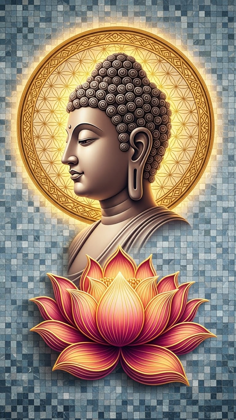 Golden Aura Buddha With Flower Wall Art for Home and Office Decor | Art No. 444 - Image 2