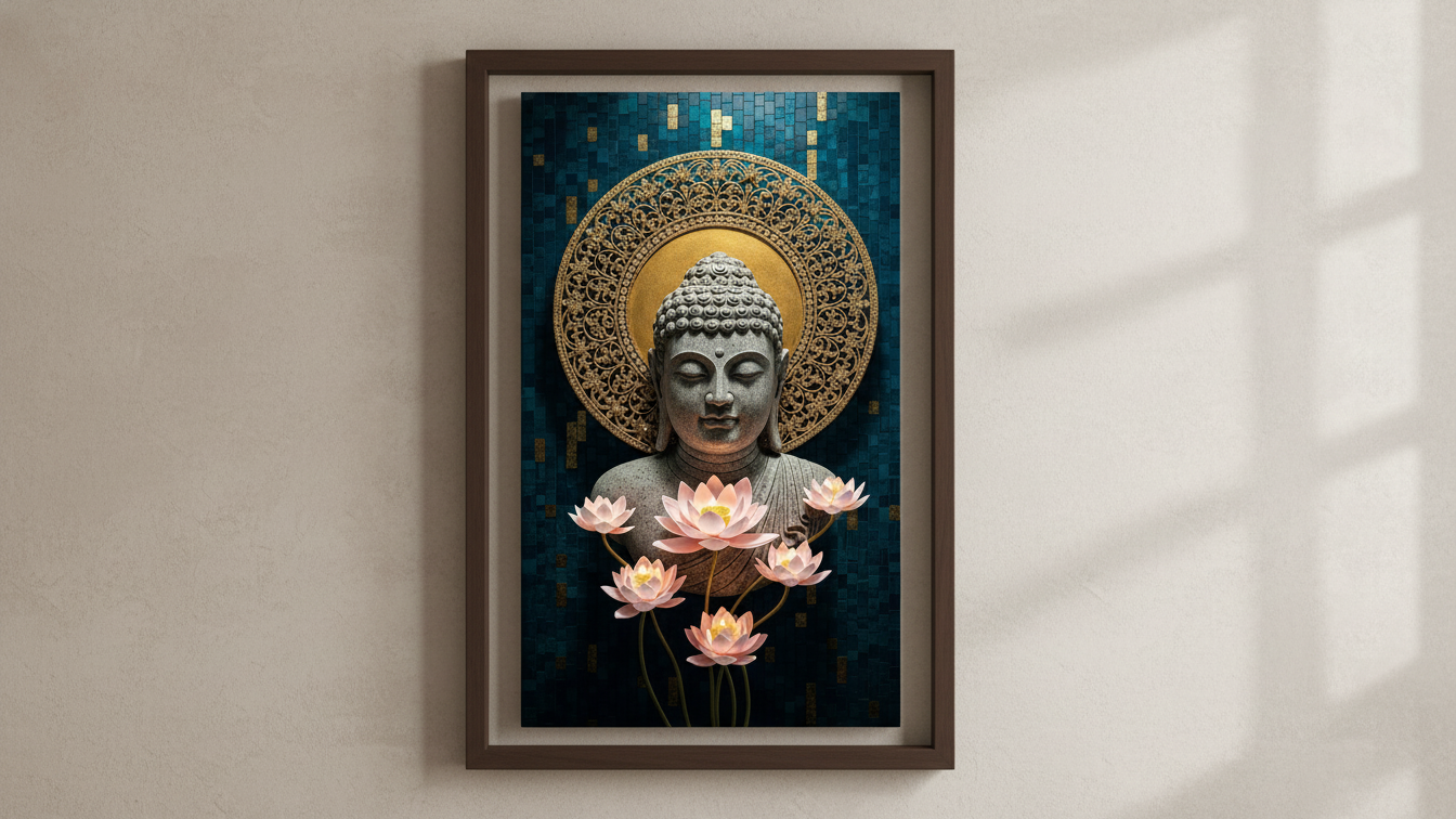 Golden Aura Buddha With Flower Wall Art for Home and Office Decor | Art No. 442 - Image 5