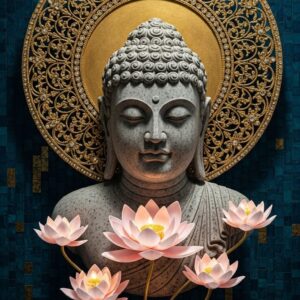Golden Aura Buddha With Flower Wall Art for Home and Office Decor | Art No. 442