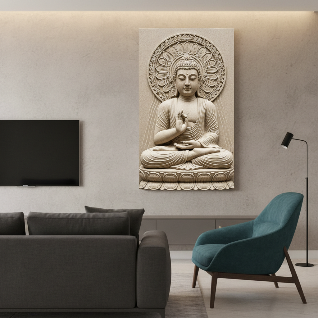 Serene Stone Buddha in Abhaya Mudra Wall Art for Home Decor | Art No. 402 - Image 5