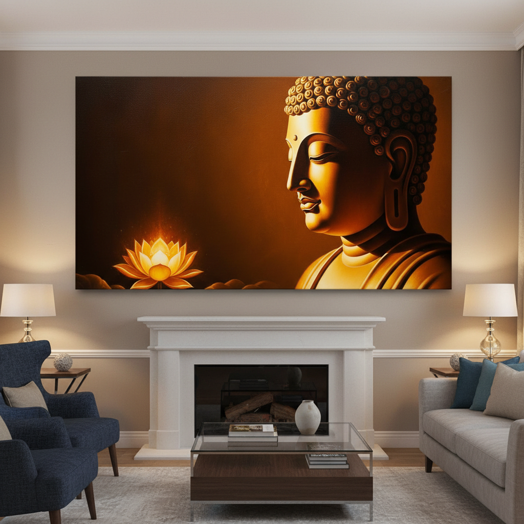 Golden Buddha with Flower Wall Art for Home & Room Decor | Art No. 478 - Image 3