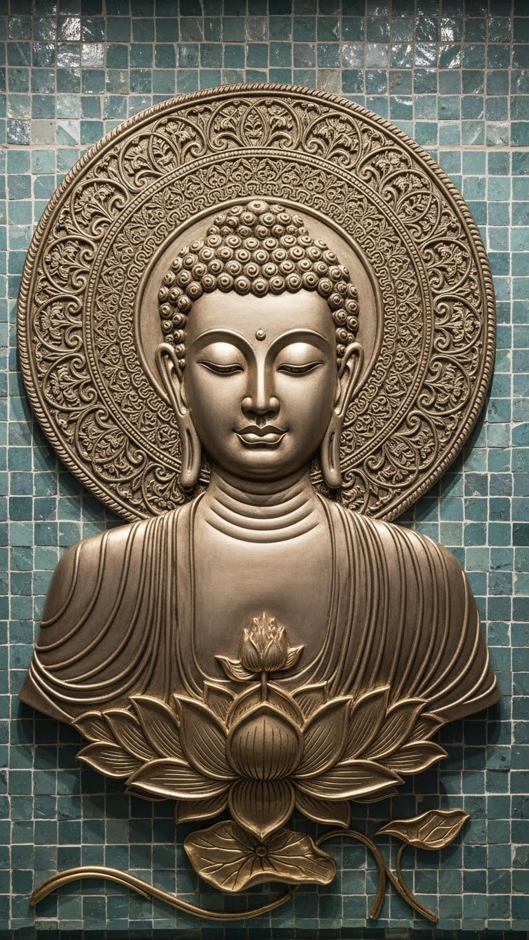 Golden Aura Buddha With Flower Wall Art for Home and Office Decor | Art No. 446 - Image 2