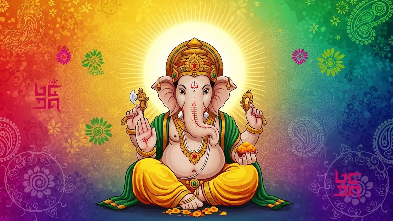 Colorful Shri Ganesha Radiant Wall Art for Home & Office Decor | Art No. 569 - Image 2