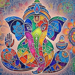 Colorful Shri Ganesha Radiant Wall Art for Home & Office Decor | Art No. 573