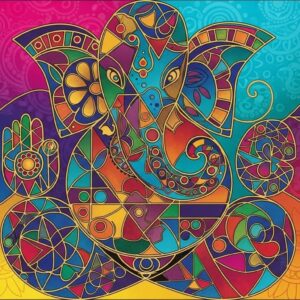 Colorful Shri Ganesha Radiant Wall Art for Home & Office Decor | Art No. 584