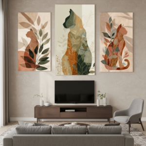 3 Panel Set Cat Boho Wall Art for Home & Office Decor | Art No. 941