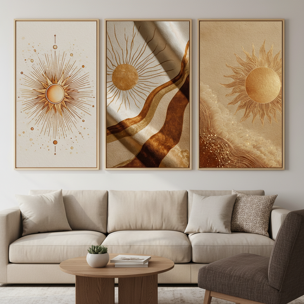 3 Panel Set Sun Moon Boho Wall Art for Home & Office Decor | Art No. 935