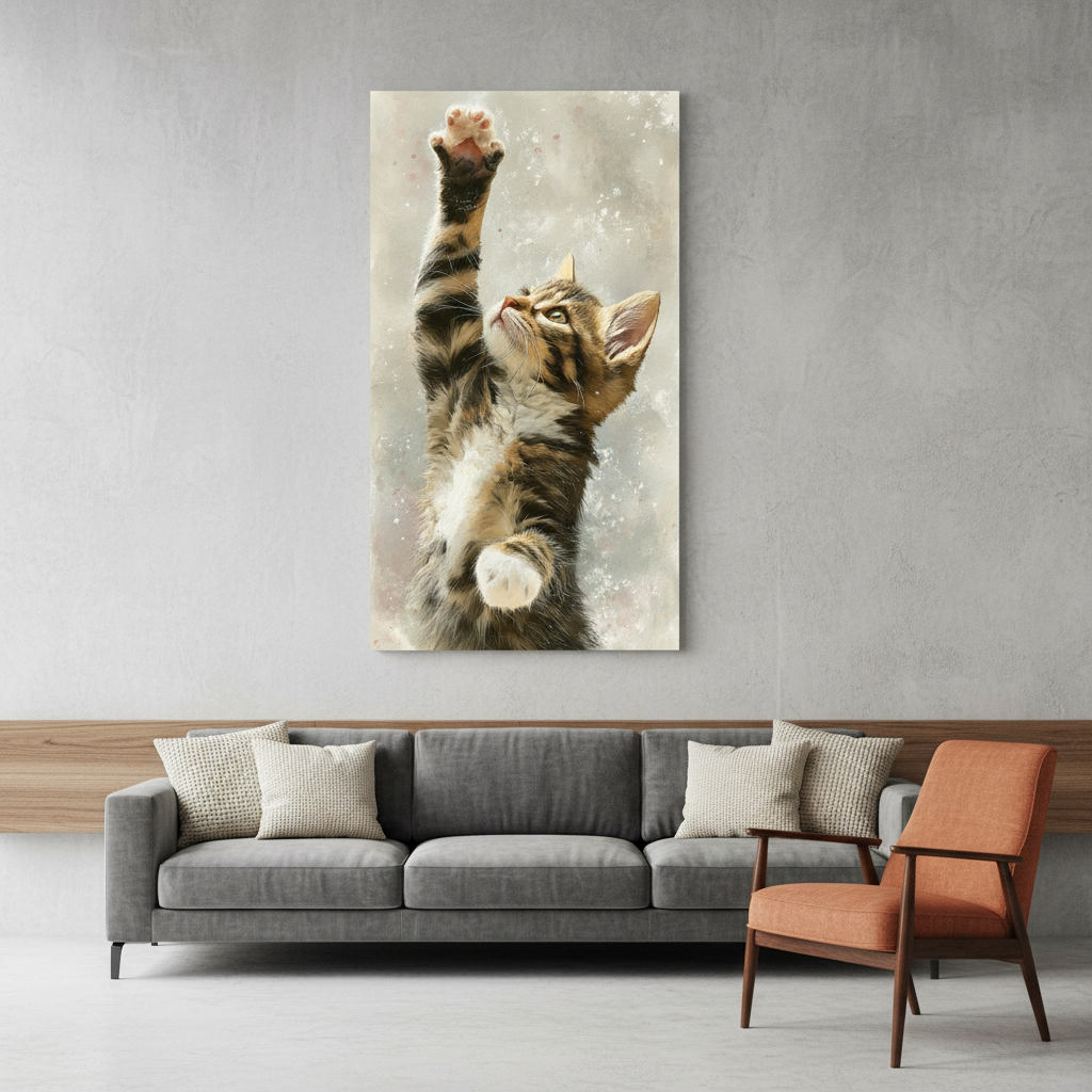 Curious Jumping Cat Abstract Wall Art for Home & Office Decor | Art No. 764