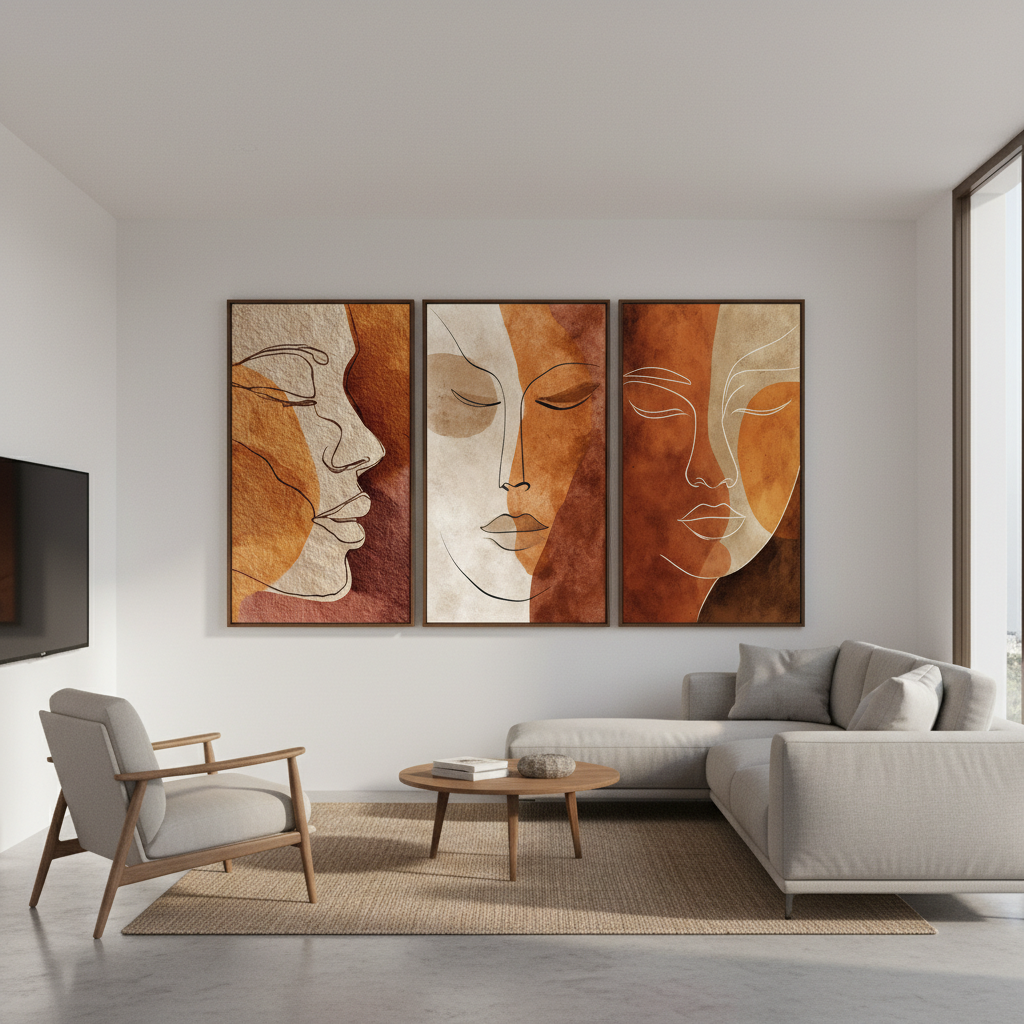 3 Panel Set Women Face Boho Wall Art for Home & Office Decor | Art No. 934 - Image 4