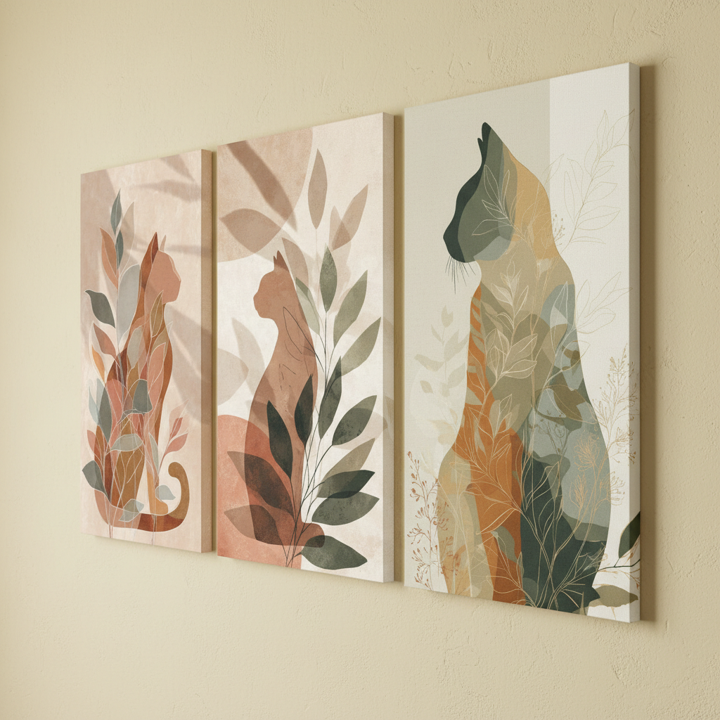3 Panel Set Cat Boho Wall Art for Home & Office Decor | Art No. 940 - Image 4