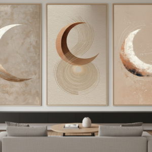 Crescent Moon 3 Panel Set Boho Wall Art for Home & Office Decor | Art No. 930