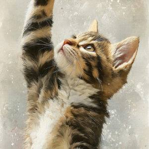 Curious Jumping Cat Abstract Wall Art for Home & Office Decor | Art No. 764