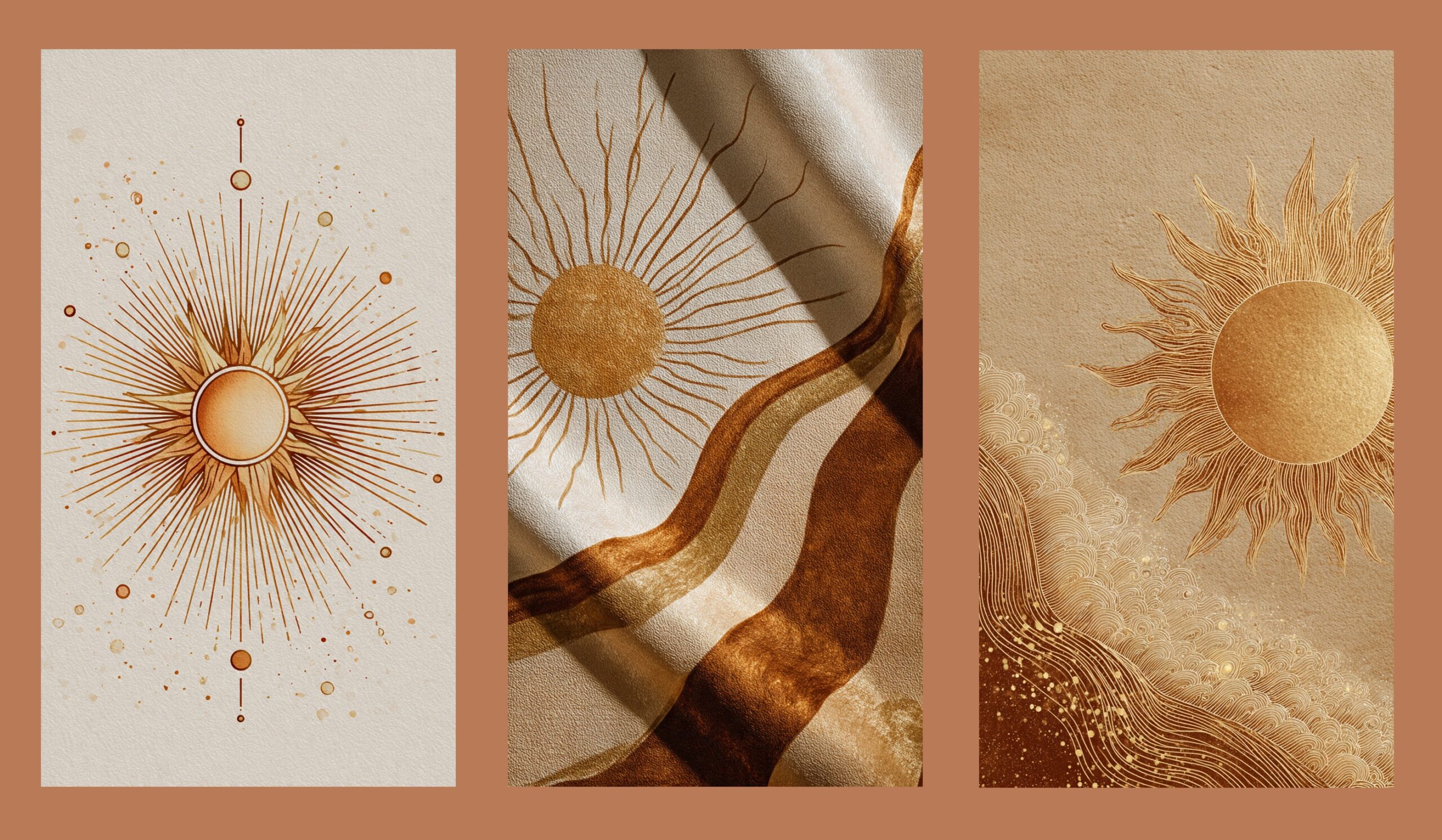 3 Panel Set Sun Moon Boho Wall Art for Home & Office Decor | Art No. 935 - Image 2