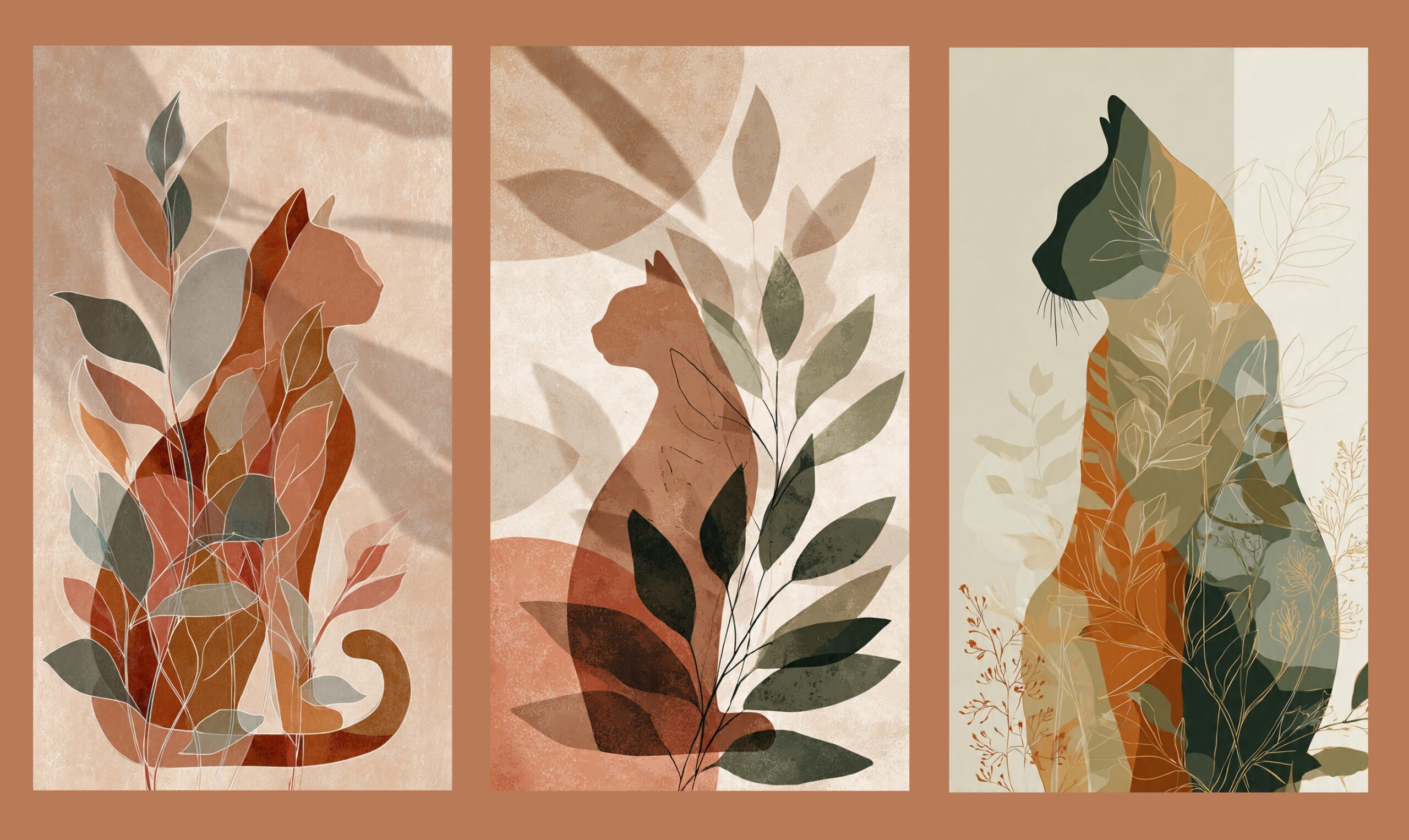 3 Panel Set Cat Boho Wall Art for Home & Office Decor | Art No. 940 - Image 2