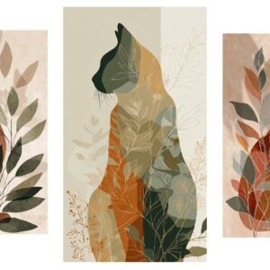 3 Panel Set Cat Boho Wall Art for Home & Office Decor | Art No. 941