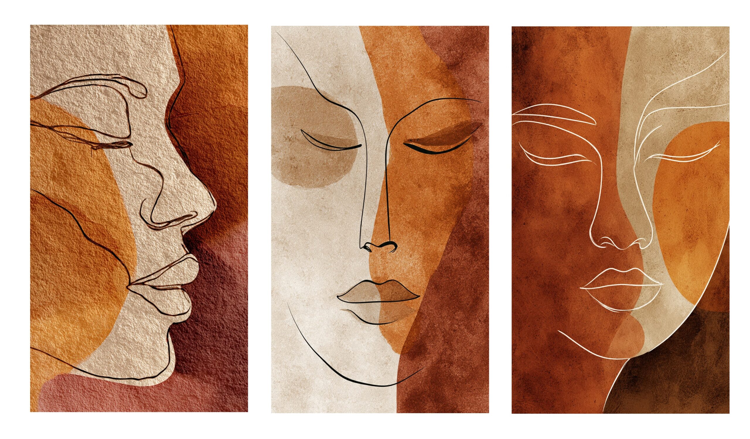 3 Panel Set Women Face Boho Wall Art for Home & Office Decor | Art No. 934 - Image 2