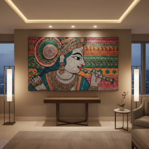 Lord Krishna with Flute Madhubani Wall Art for Home Decor | Art No. 978