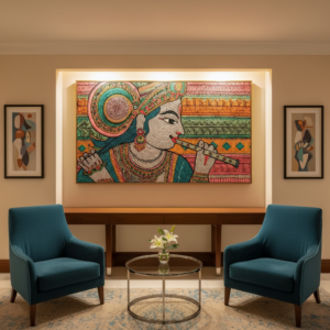 Lord Krishna with Flute Madhubani Wall Art for Home Decor | Art No. 978