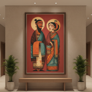 Indian Ethnic: Bengali Couple Kalighat Wall Art for Home & Office Decor | Art No. 954
