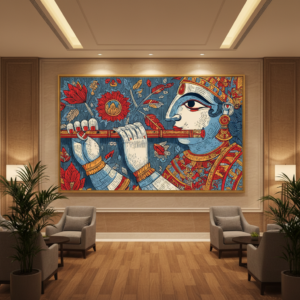 Lord Krishna with Flute Madhubani Wall Art for Home Decor | Art No. 977