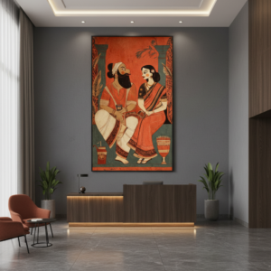 Indian Ethnic: Bengali Couple Kalighat Wall Art for Home & Office Decor | Art No. 955