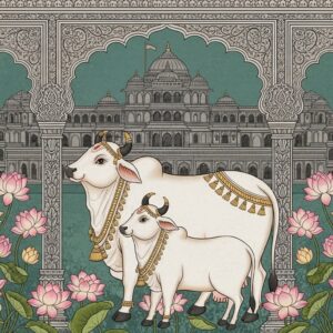 Cows with Lotus Flowers Pichwai Wall Art for Home Decor | Art No. 991