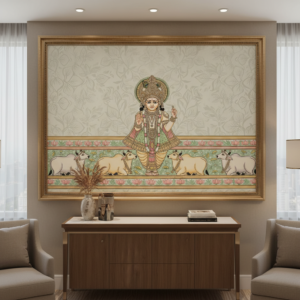 Lord Krishna Ji with Cows Pichwai Wall Art for Home Decor | Art No. 998