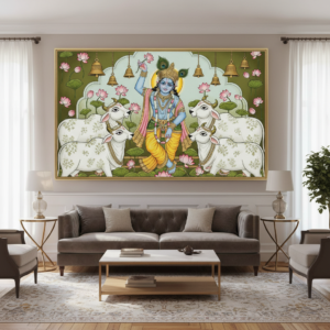 Lord Krishna Ji with Cows Pichwai Wall Art for Home Decor | Art No. 1004