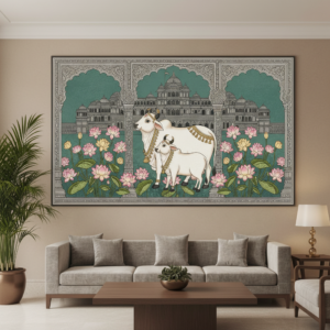 Cows with Lotus Flowers Pichwai Wall Art for Home Decor | Art No. 991