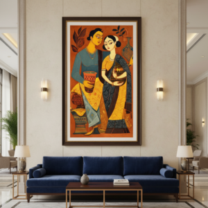 Indian Ethnic: Bengali Couple Kalighat Wall Art for Home & Office Decor | Art No. 964